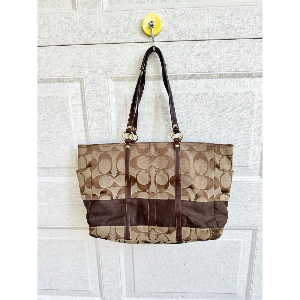 Coach Signature Stripe Brown Work Tote Diaper Bag 10838